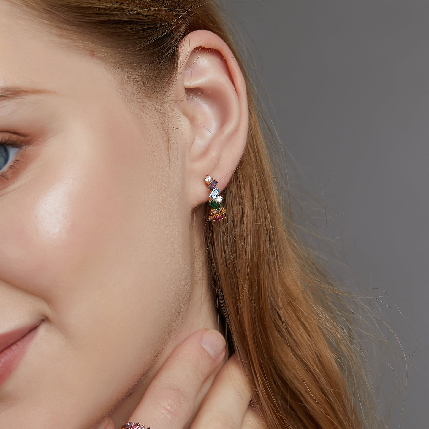 S925 Sterling Silver Jewelry Earrings Rainbow Color Zircon Gemstone Fashion Earrings