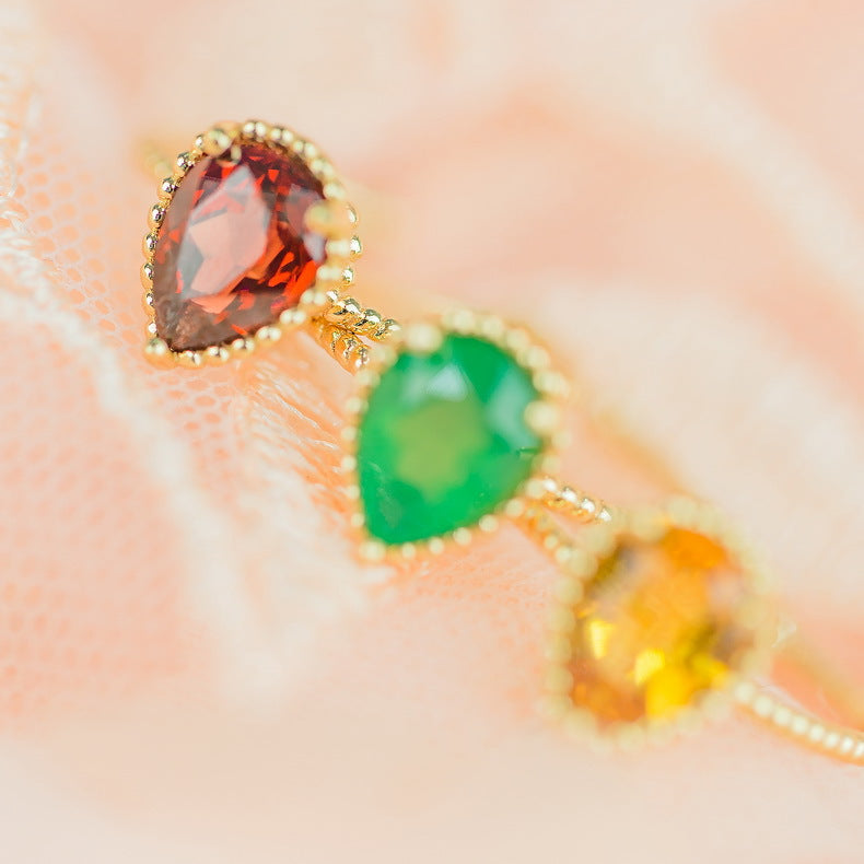 S925 Sterling Silver Jewelry Ring Natural Mozambique Garnet Gemstone Water Drop Style Rings