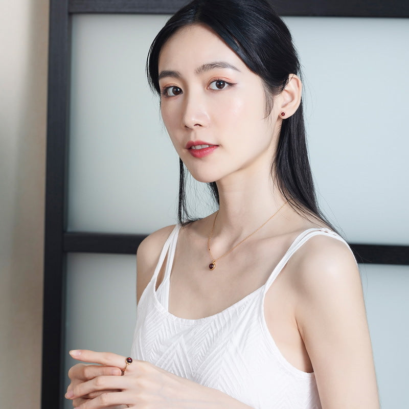 S925 Sterling Silver Jewelry Ring Natural Mozambique Garnet Gemstone Simple Luxury Rings