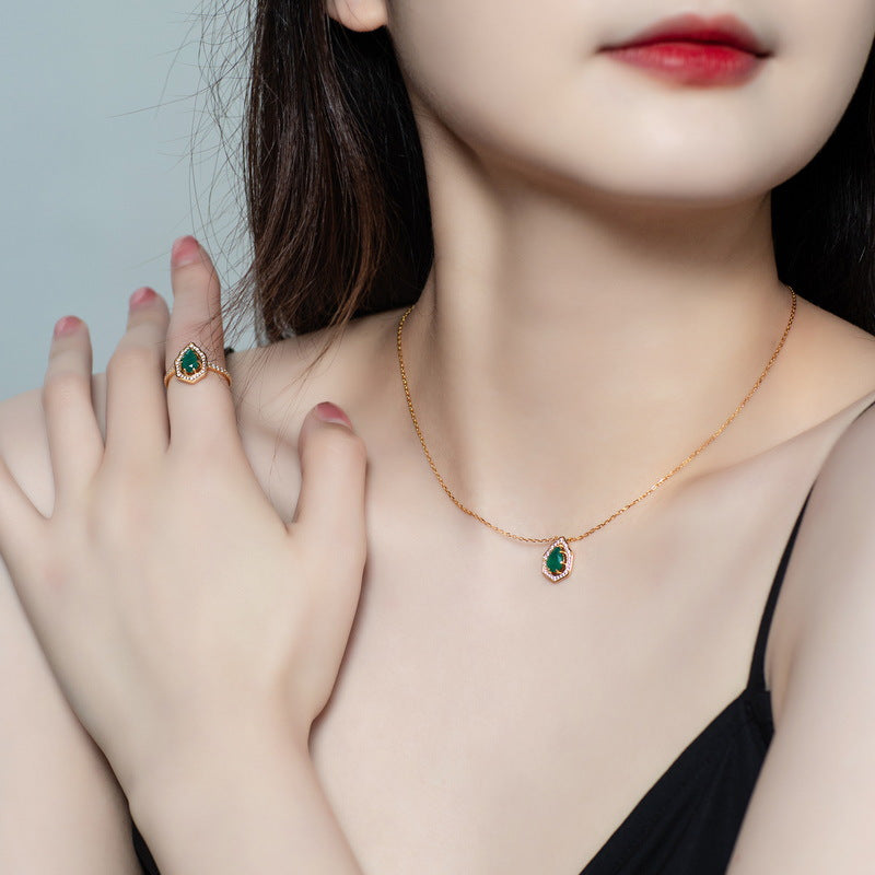 S925 Sterling Silver Jewelry Ring Natural Green Agate Gemstone Palace Style Charming Rings