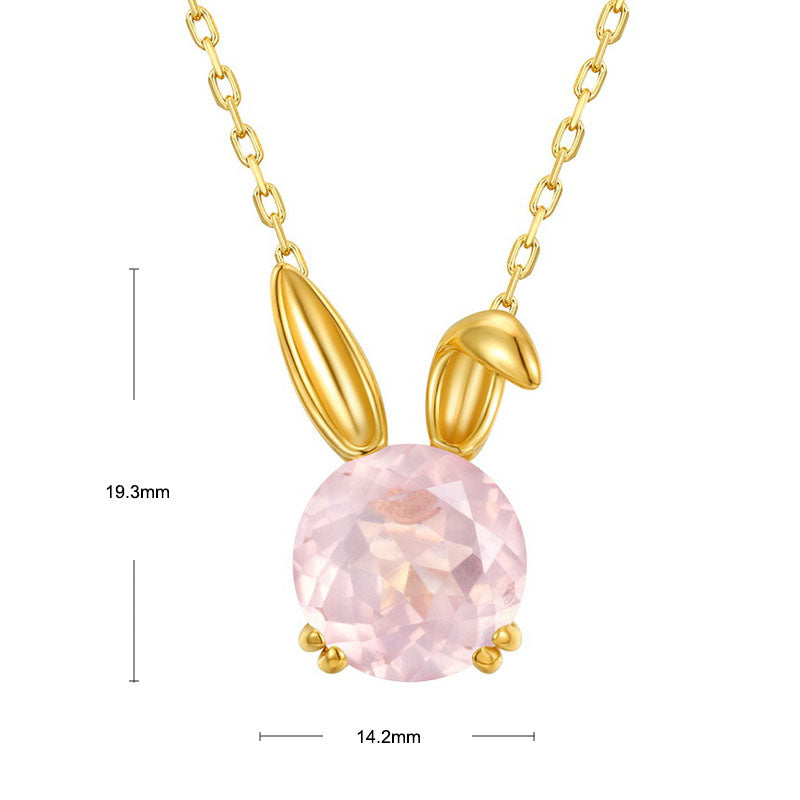 S925 Sterling Silver Jewelry Necklace Natural Rose Quartz Cute Rabbit Charms Choker Necklace