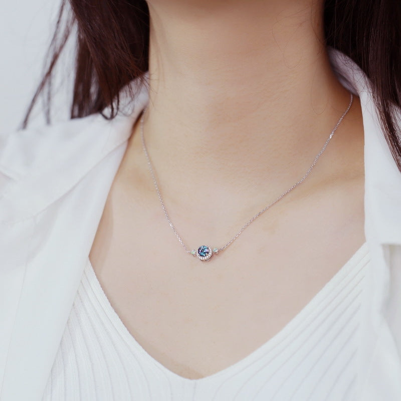 S925 Sterling Silver Jewelry Necklace Alexandrite Gemstone Simple Luxury Choker Necklace