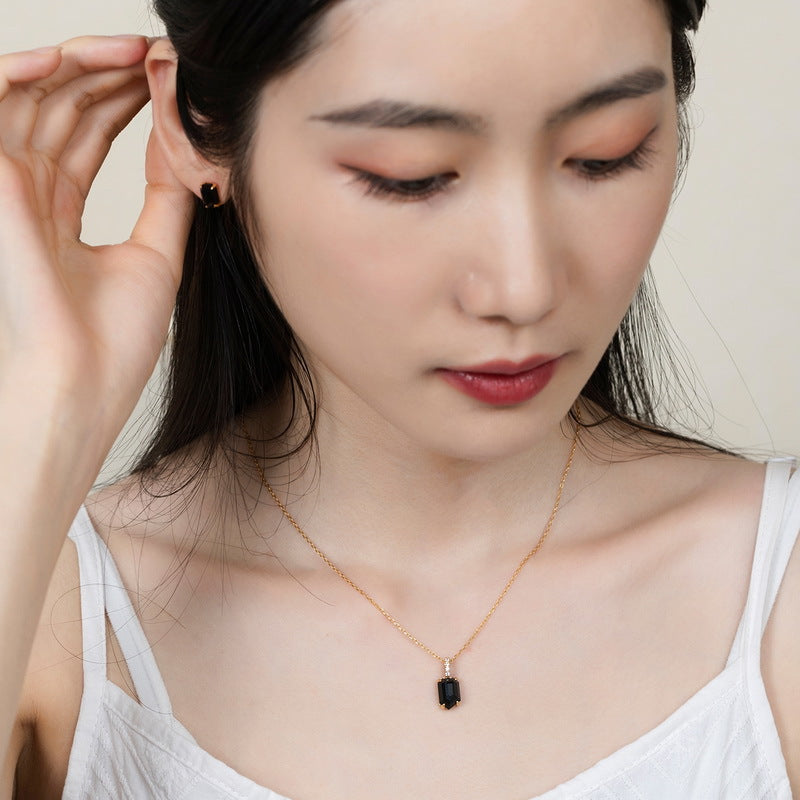 S925 Sterling Silver Jewelry Necklace Natural Black Onyx Gemstone Irregular Style Charms Necklace