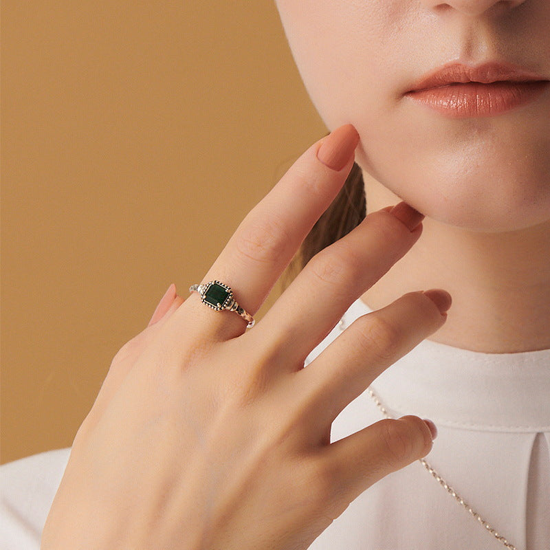 S925 Sterling Silver Jewelry Ring Natural Malachite Gemstone Vintage Style Rings