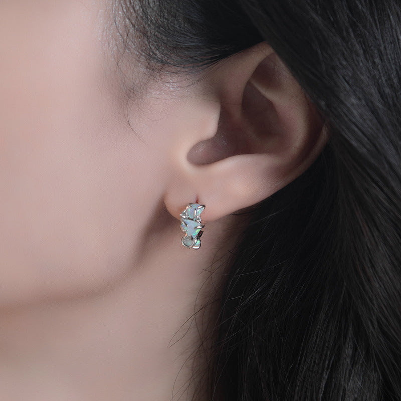 S925 Sterling Silver Jewelry Earrings Magical Color Opal Gemstone Irregular Style Earrings