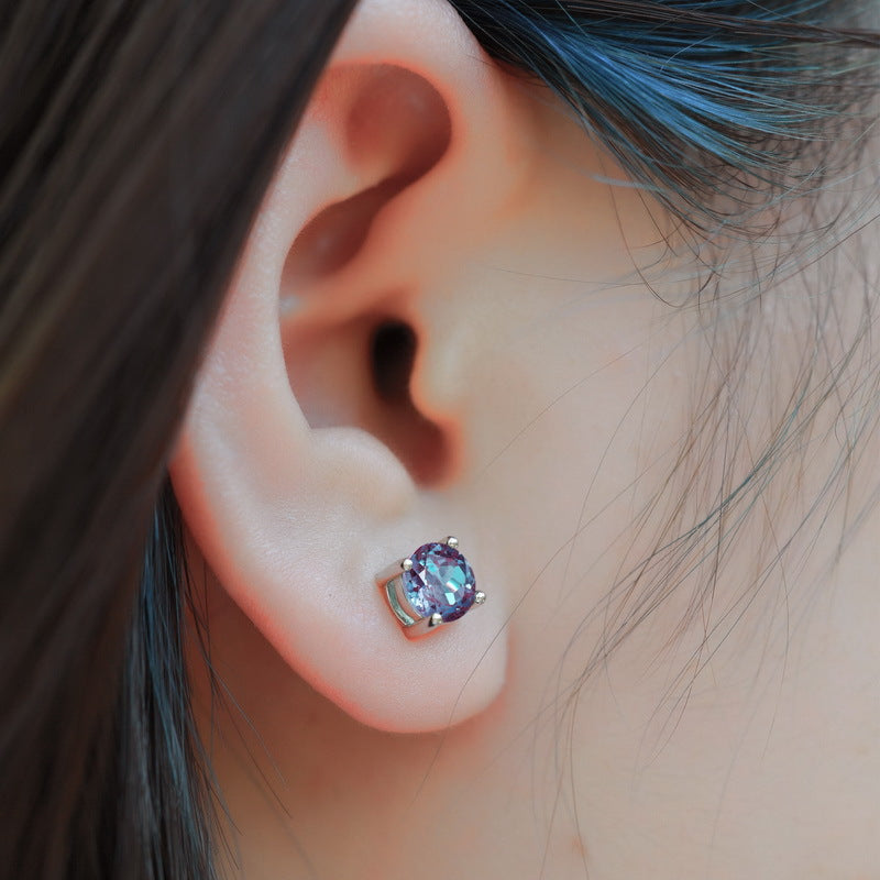S925 Sterling Silver Jewelry Earrings Alexandrite Gemstone Daily Life Stud Earrings