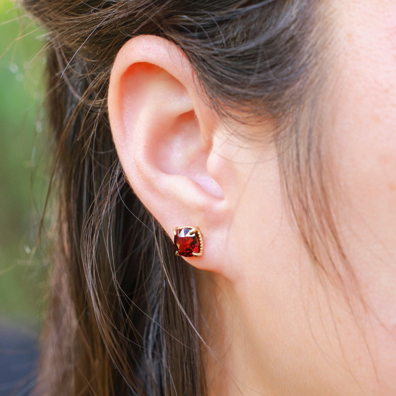 S925 Sterling Silver Jewelry Earrings Natural Garnet Gemstone Simple Luxury Earrings