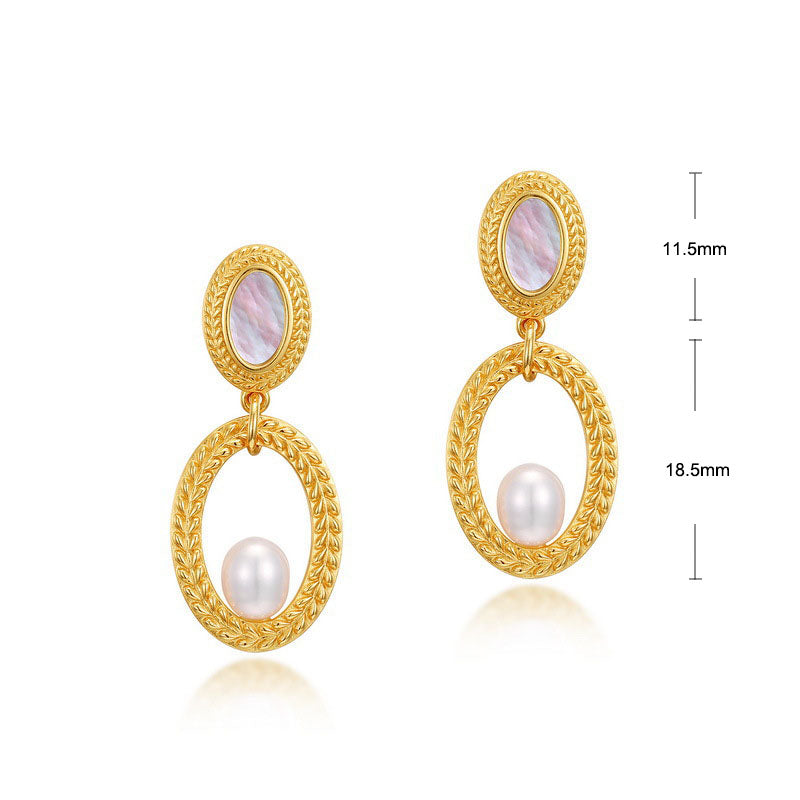 S925 Sterling Silver Jewelry Earrings Natural Freshwater Pearl and White Shell Earrings