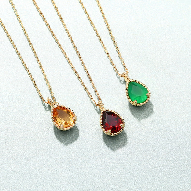 S925 Sterling Silver Jewelry Necklace Natural Mozambique Garnet Gemstone Charms Necklace