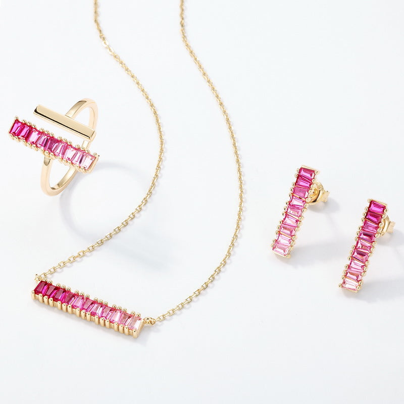 S925 Sterling Silver Jewelry Ring Pink Corundum Gemstone Unique Design Simple Luxury Rings