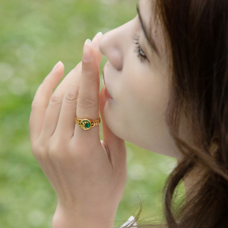 S925 Sterling Silver Jewelry Ring Natural Malachite Gemstone Wickers Style Simple Luxury Rings