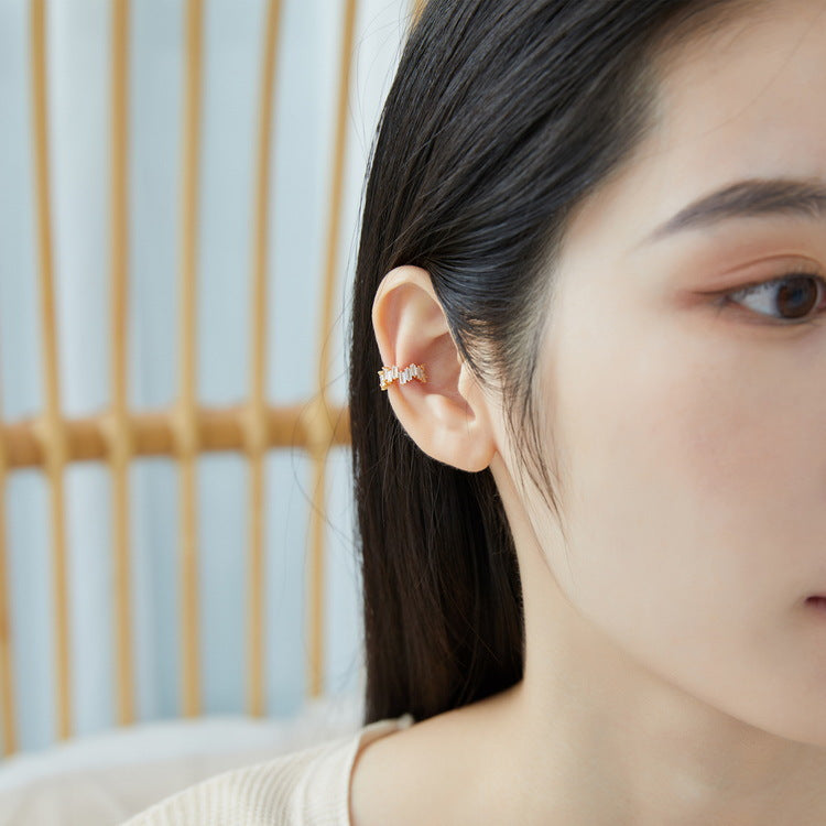 S925 Sterling Silver Jewelry Earrings White Zircon Gemstone Irregular Style Ear Clips