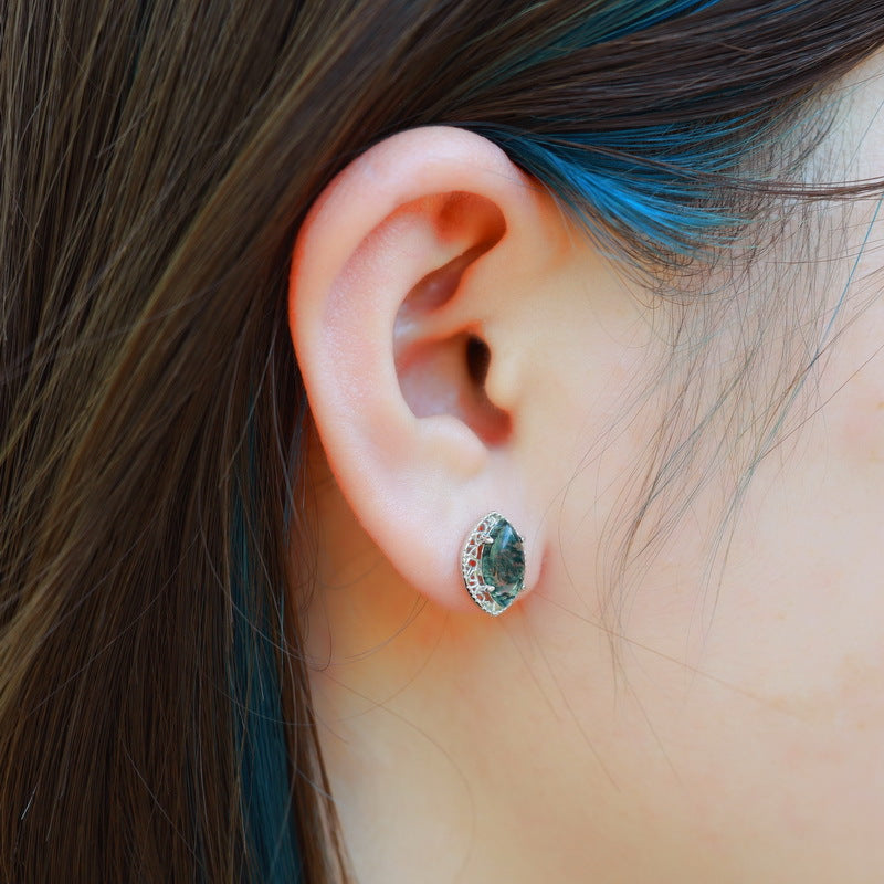 S925 Sterling Silver Jewelry Earrings Blue Opal Gemstone Mariquesa Style Earrings
