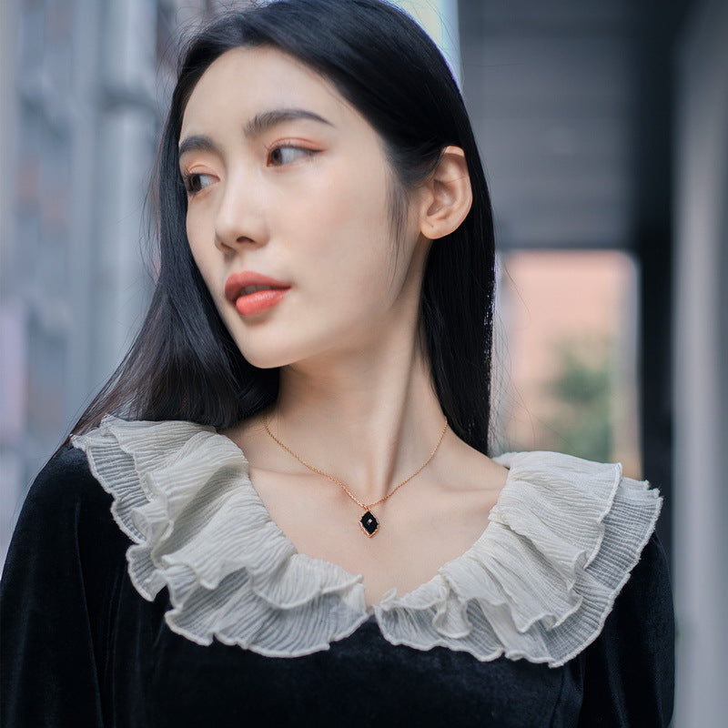 S925 Sterling Silver Jewelry Pendants Natural Black Onyx Gemstone Vintage Style Necklace Charms