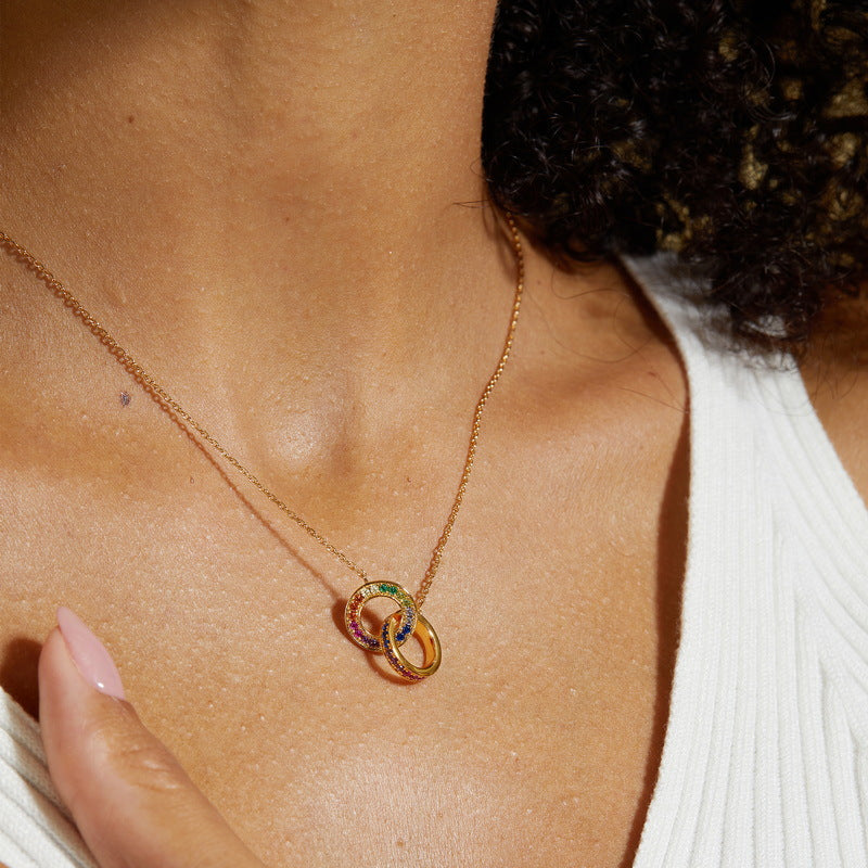 S925 Sterling Silver Jewelry Necklace Color Zircon Gemstone Double Rings Choker Necklaces