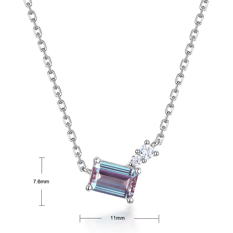 S925 Sterling Silver Jewelry Necklace Alexandrite Gemstone Simple Luxury Charms Necklace