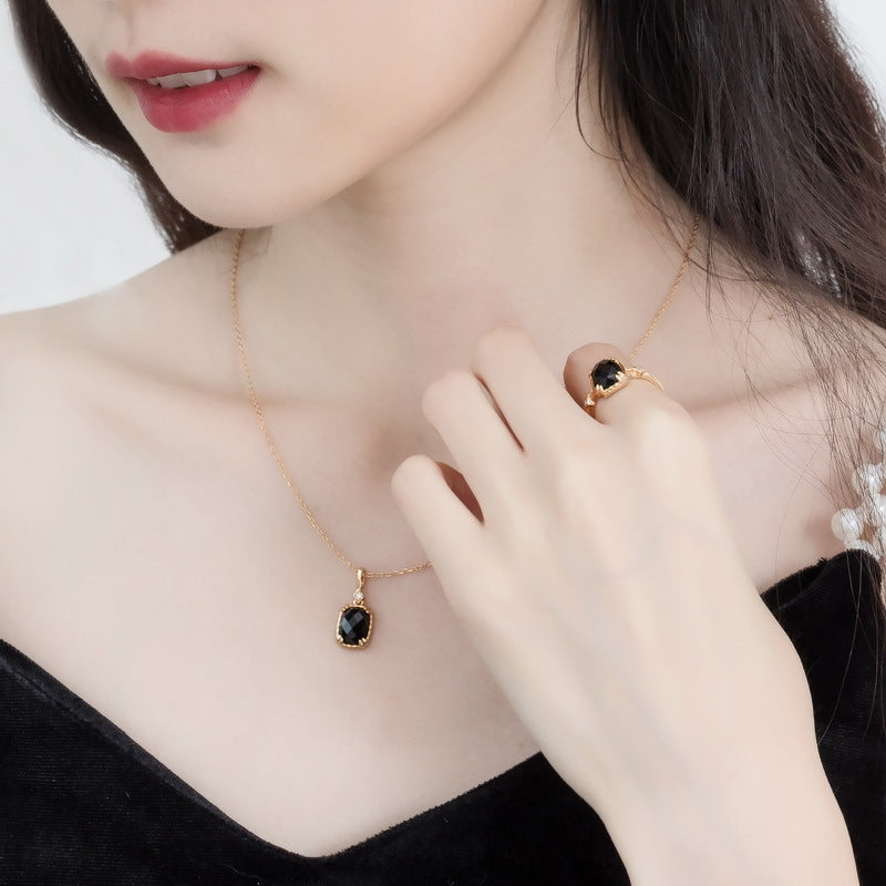 S925 Sterling Silver Jewelry Pendants Natural Black Onyx Gemstone Fashion Necklace Charms