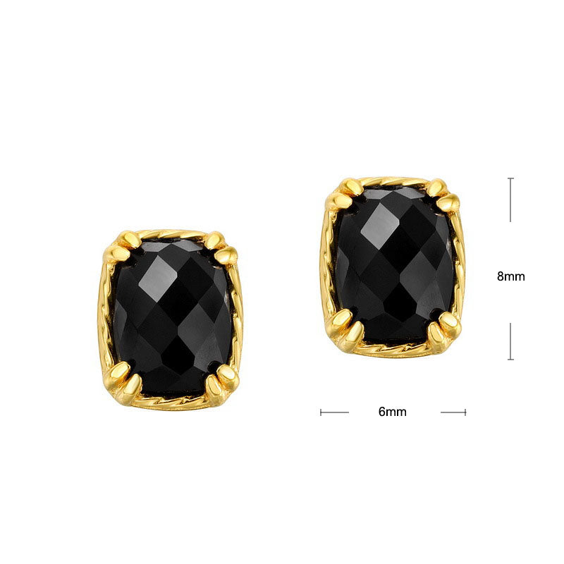 S925 Sterling Silver Jewelry Earrings Natural Black Onyx Gemstone Vintage Style Earrings