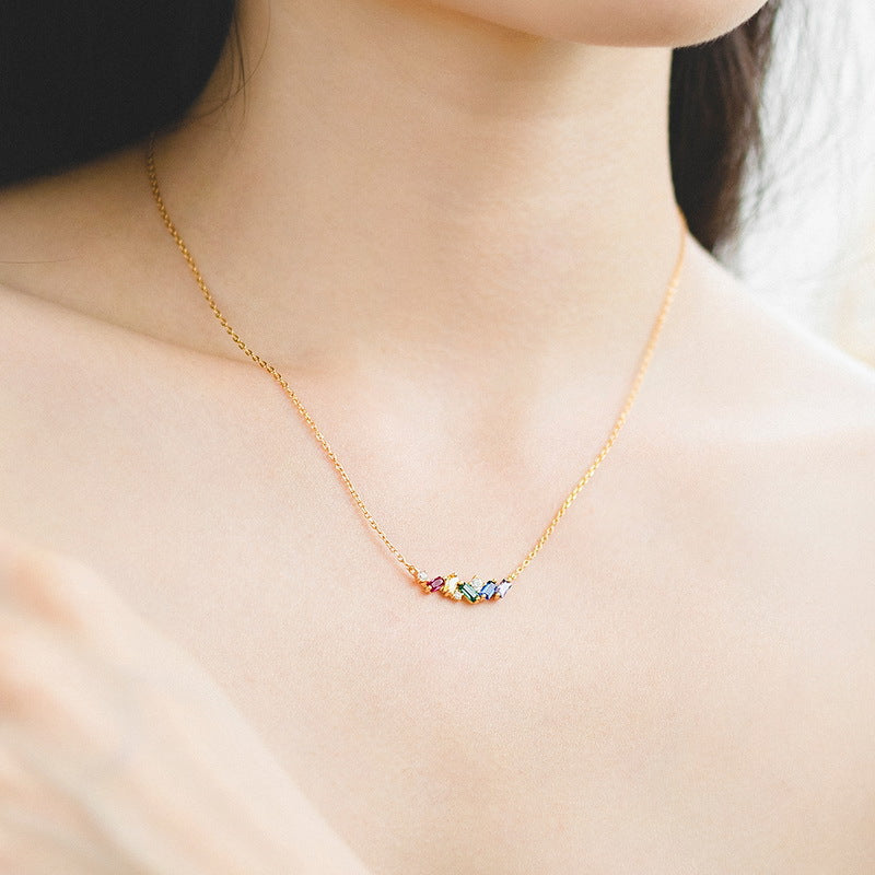 S925 Sterling Silver Jewelry Necklace Rainbow Color Zircon Gemstone Fashion Charms Necklaces