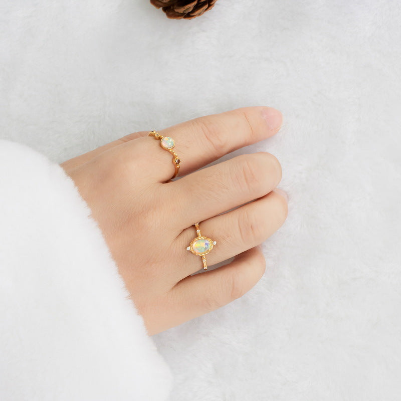 S925 Sterling Silver Jewelry Gold Plating Opal Gemstone Elegant Simple Luxury Rings