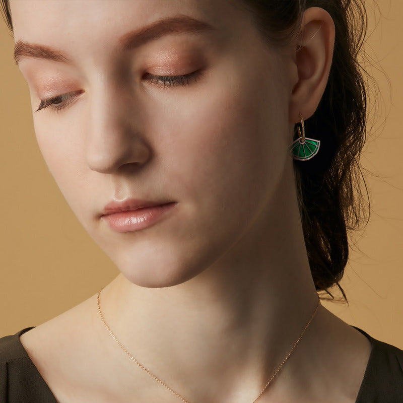 S925 Sterling Silver Jewelry Earrings Natural Malachite Gemstone Sector Style Detachable Earrings