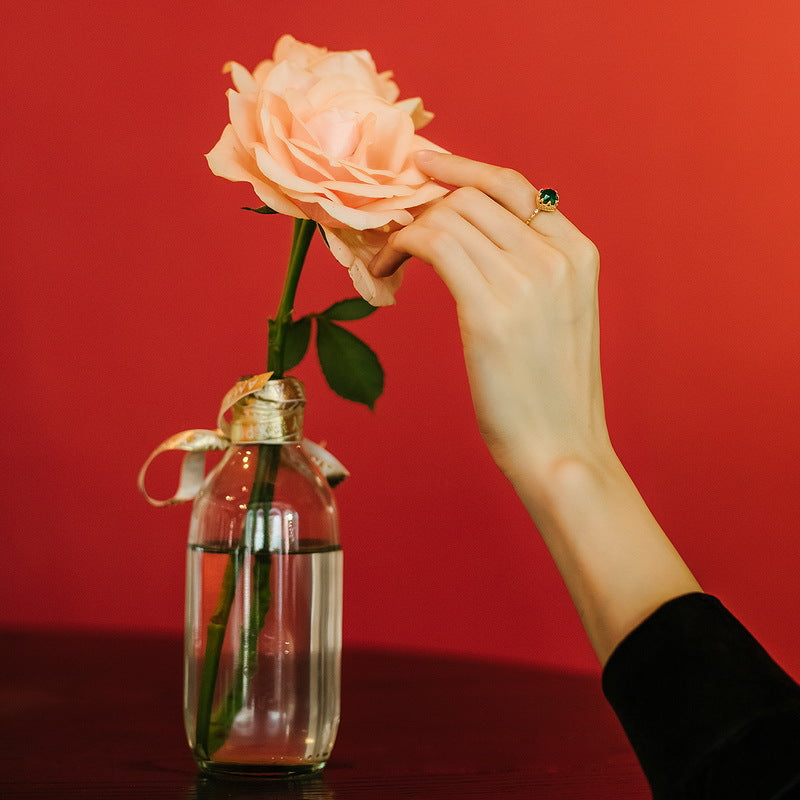 S925 Sterling Silver Jewelry Ring Natural Green Agate Gemstone Luxury Palace Style Rings