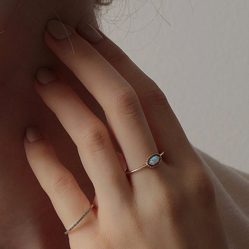 S925 Sterling Silver Jewelry Rings Opal Gemstone Gold Plating Simple Luxury Ring