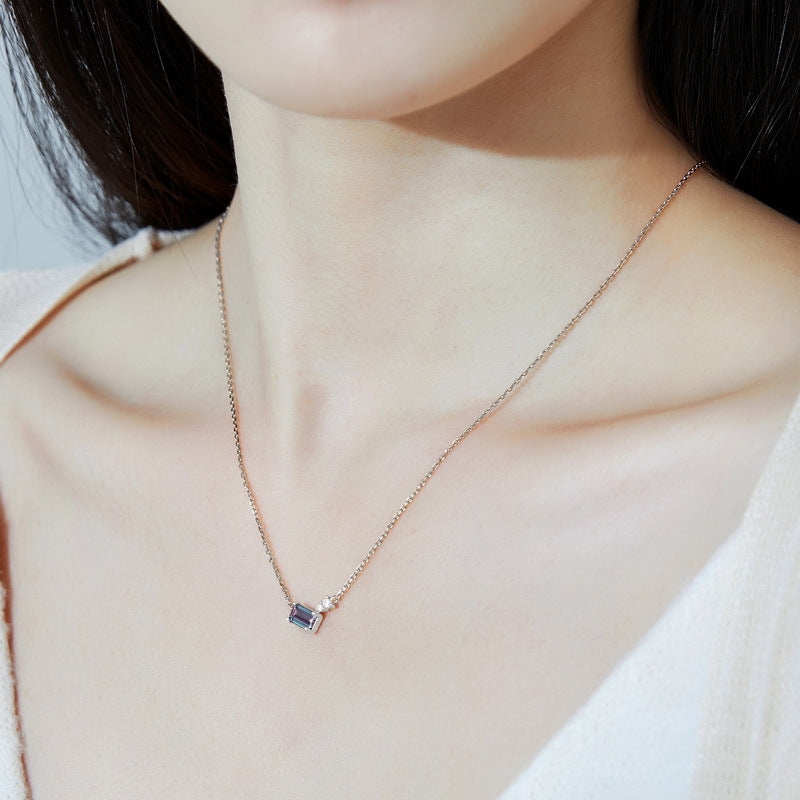 S925 Sterling Silver Jewelry Necklace Alexandrite Gemstone Simple Luxury Charms Necklace