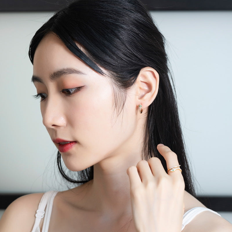 S925 Sterling Silver Jewelry Earrings Zircon Gemstone Fashion Snake Style Earrings