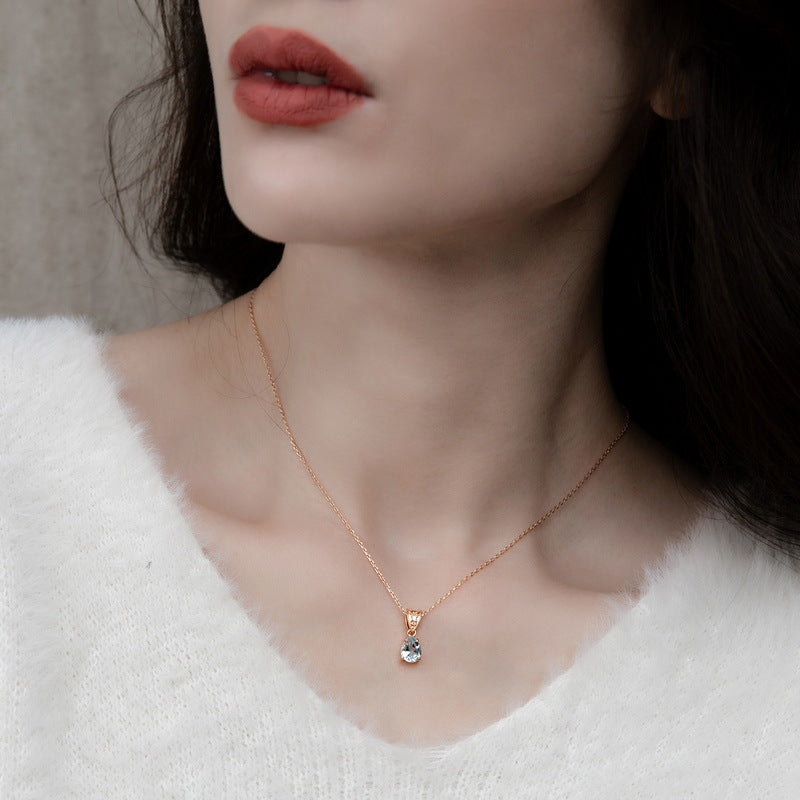 S925 Sterling Silver Jewelry Pendants Natural Sky Blue Topaz Water Drop Style Necklace Charms