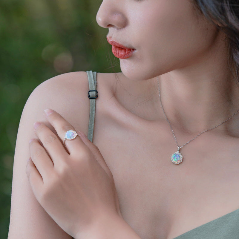 S925 Sterling Silver Jewelry Pendant Magical Color Opal Gemstone Luxury Necklace Pendant