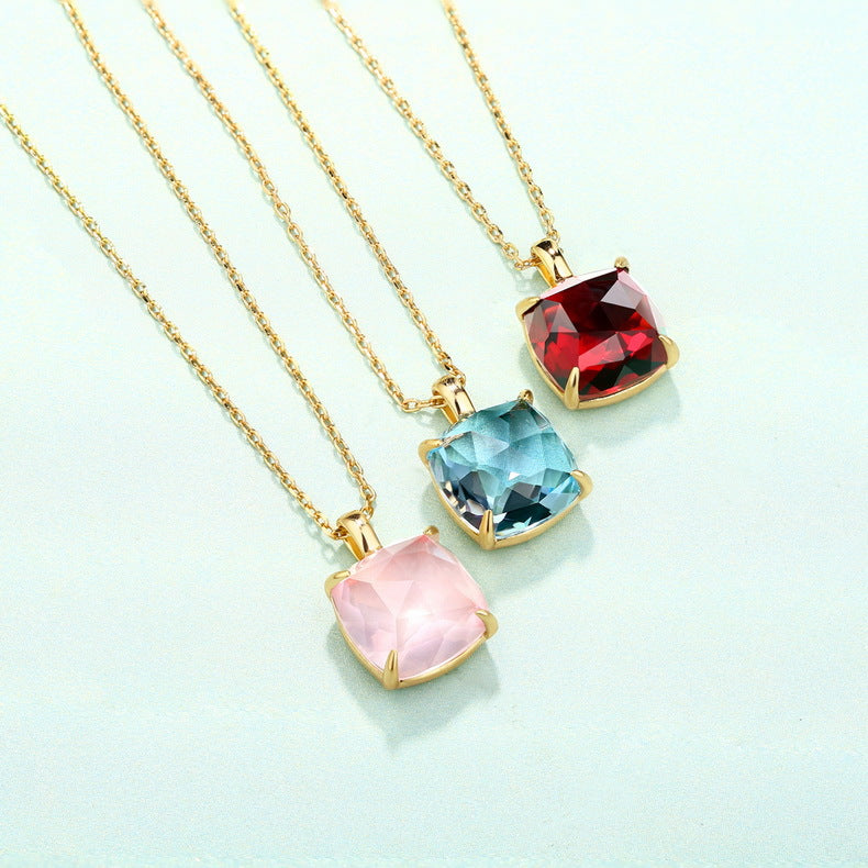 S925 Sterling Silver Jewelry Necklace Natural Garnet Gemstone Simple Luxury Charms Necklace