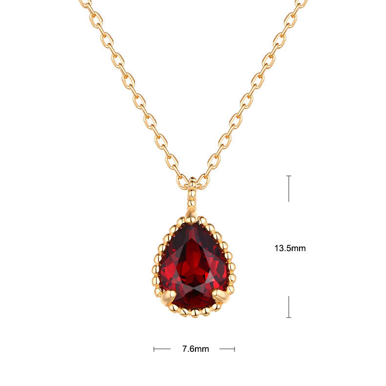 S925 Sterling Silver Jewelry Necklace Natural Mozambique Garnet Gemstone Charms Necklace