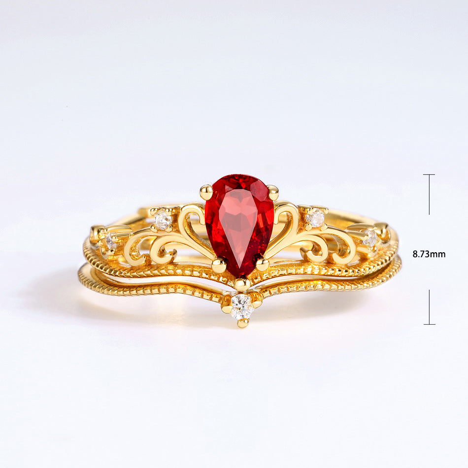 S925 Sterling Silver Jewelry Ring Natural Garnet Gemstone Palace Crown Style Rings