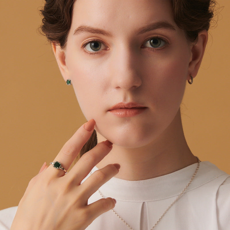 S925 Sterling Silver Jewelry Ring Natural Malachite Gemstone Vintage Style Rings