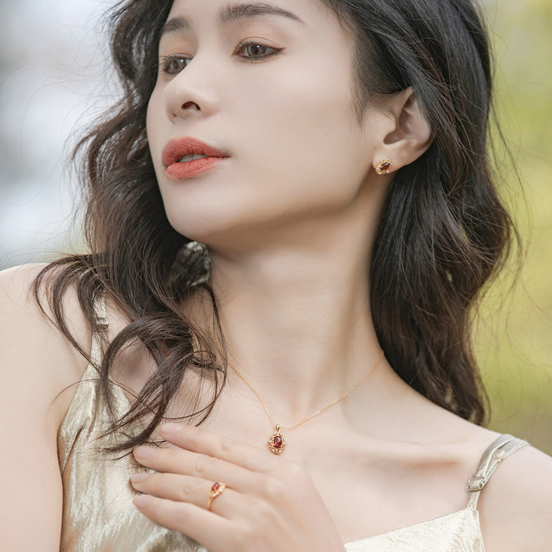 S925 Sterling Silver Jewelry Ring Natural Mozambique Garnet Gemstone Palace Style Rings