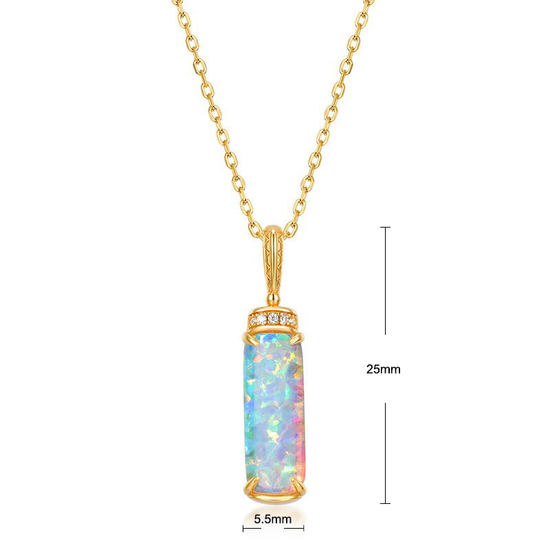 S925 Sterling Silver Jewelry Pendants Opal Gemstone Cylinder Style Necklace Charms