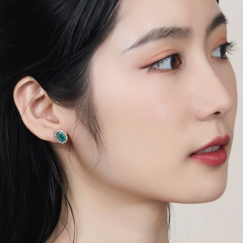 S925 Sterling Silver Jewelry Earrings Natural Black Onyx Gemstone Gold Plating Earrings