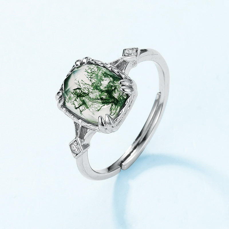 S925 Sterling Silver Jewelry Ring Natural Black Onyx Gemstone Vintage Folk Style Rings