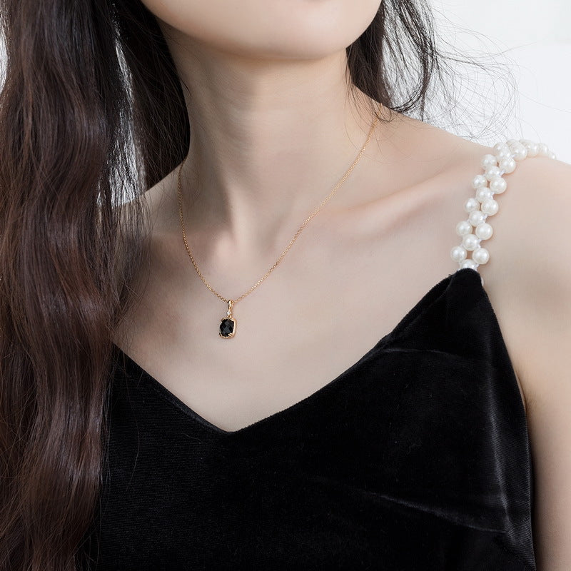 S925 Sterling Silver Jewelry Pendants Natural Black Onyx Gemstone Fashion Necklace Charms