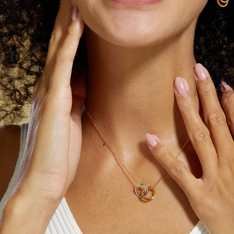 S925 Sterling Silver Jewelry Necklace Color Zircon Gemstone Double Rings Choker Necklaces