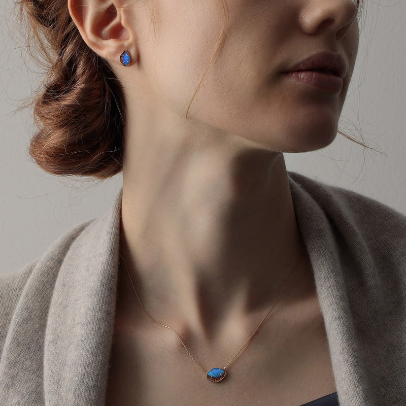 S925 Sterling Silver Jewelry Earrings Blue Opal Gemstone Mariquesa Style Earrings