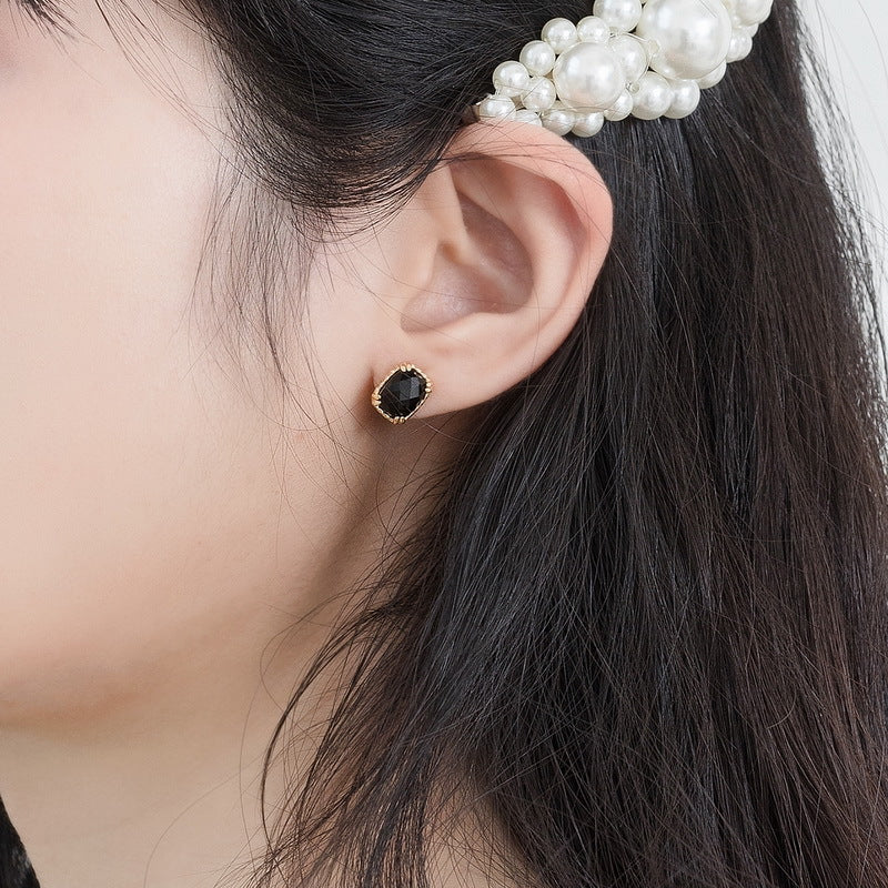 S925 Sterling Silver Jewelry Earrings Natural Black Onyx Gemstone Vintage Style Earrings